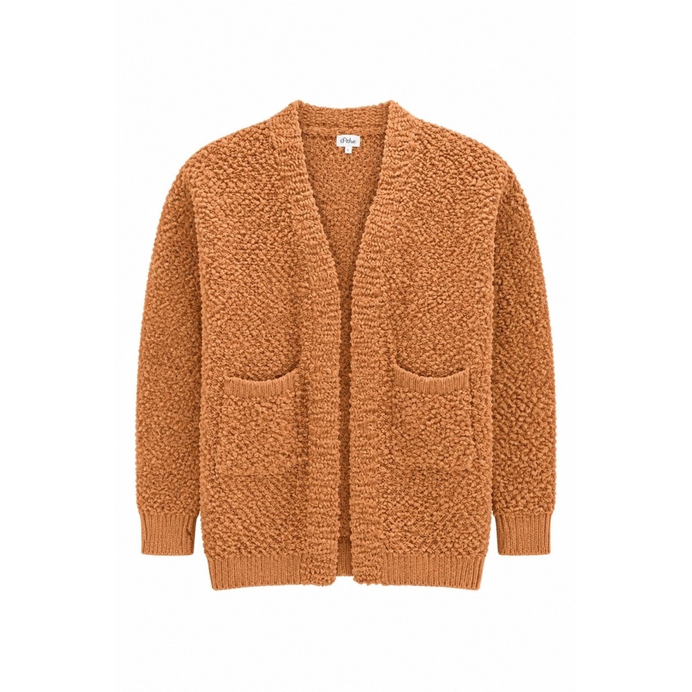 Pulse Womens Popcorn Knit Cardigan Rust Orange Open Front Pocket Sweater Small